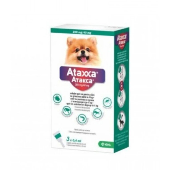 Ataxxa – Deparazitare externa pentru Câini <4 kg (3 x 0,4 ml, Krka Vet)